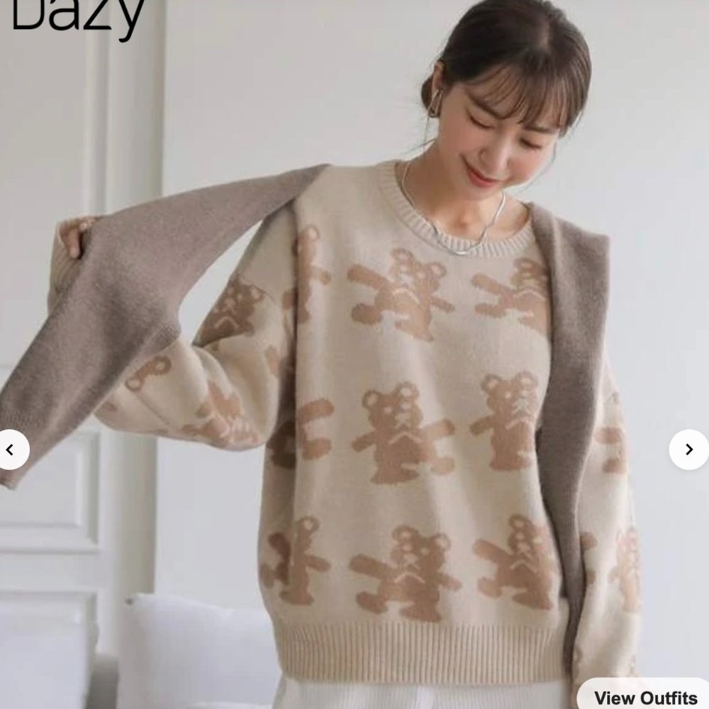 SHEIN DAZY Bear Pattern Drop Shoulder Oversized Sweater Multicolor S